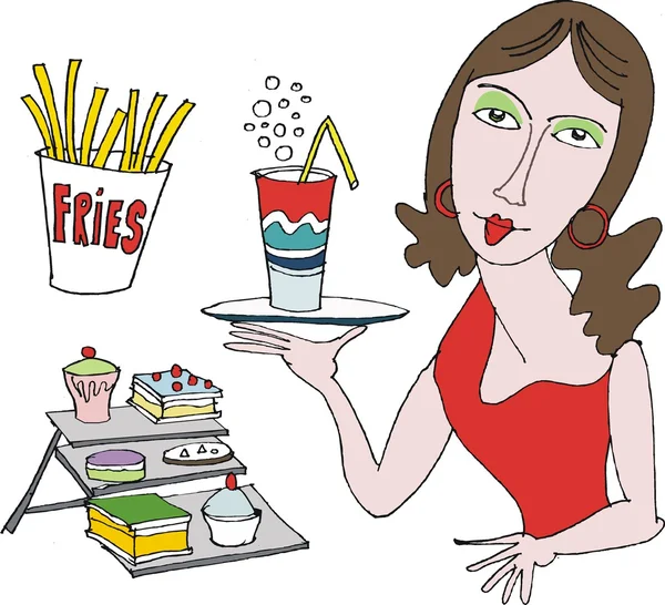 矢量卡通的快餐的女人 — 图库矢量图片