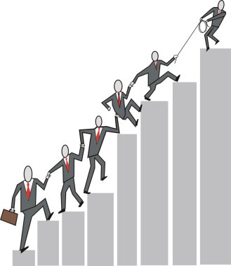 çubuk grafik başarı tırmanma şirket yöneticileri karikatür çizimi.