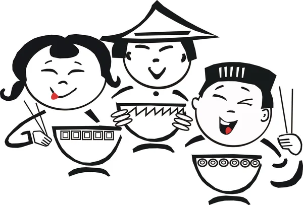 Cartoon of asian eating — Stock Vector