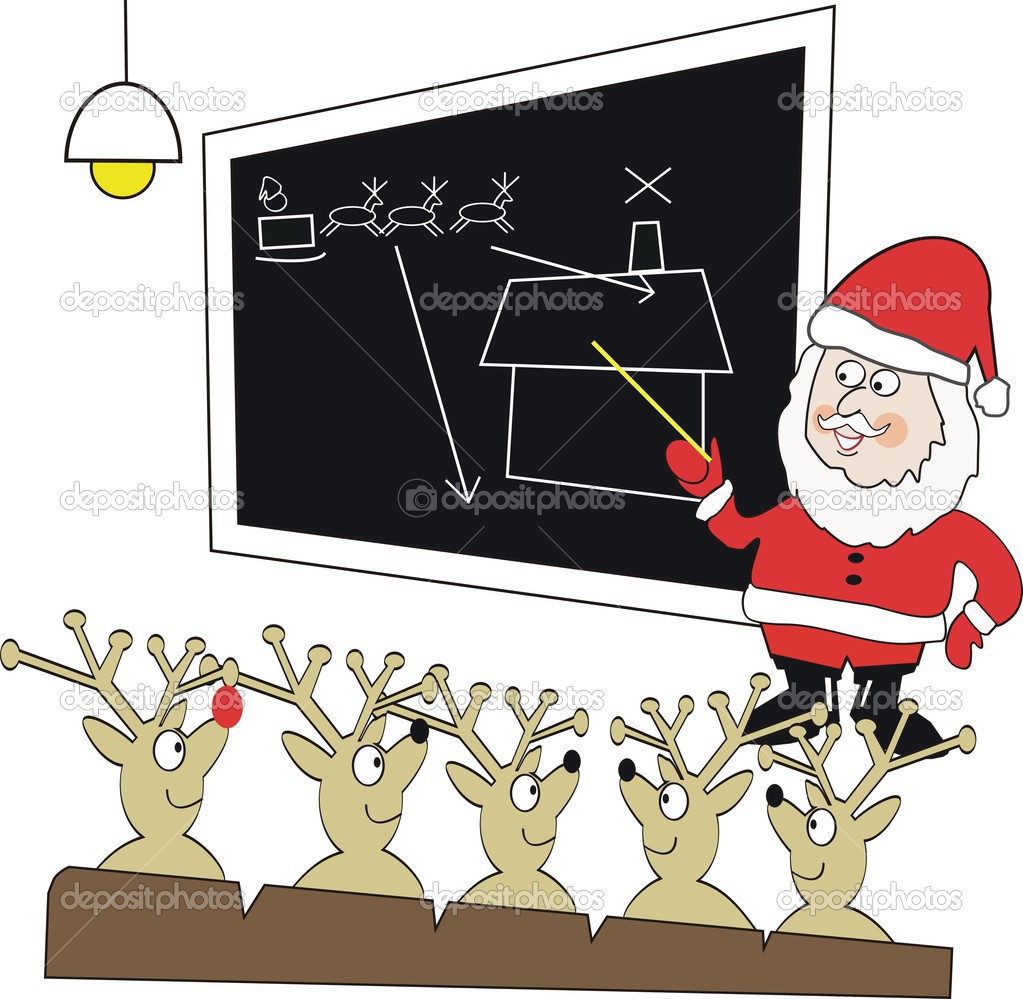 Download Vector cartoon of Santa Claus teaching reindeer in classroom. — Stock Vector © click60 #26907861
