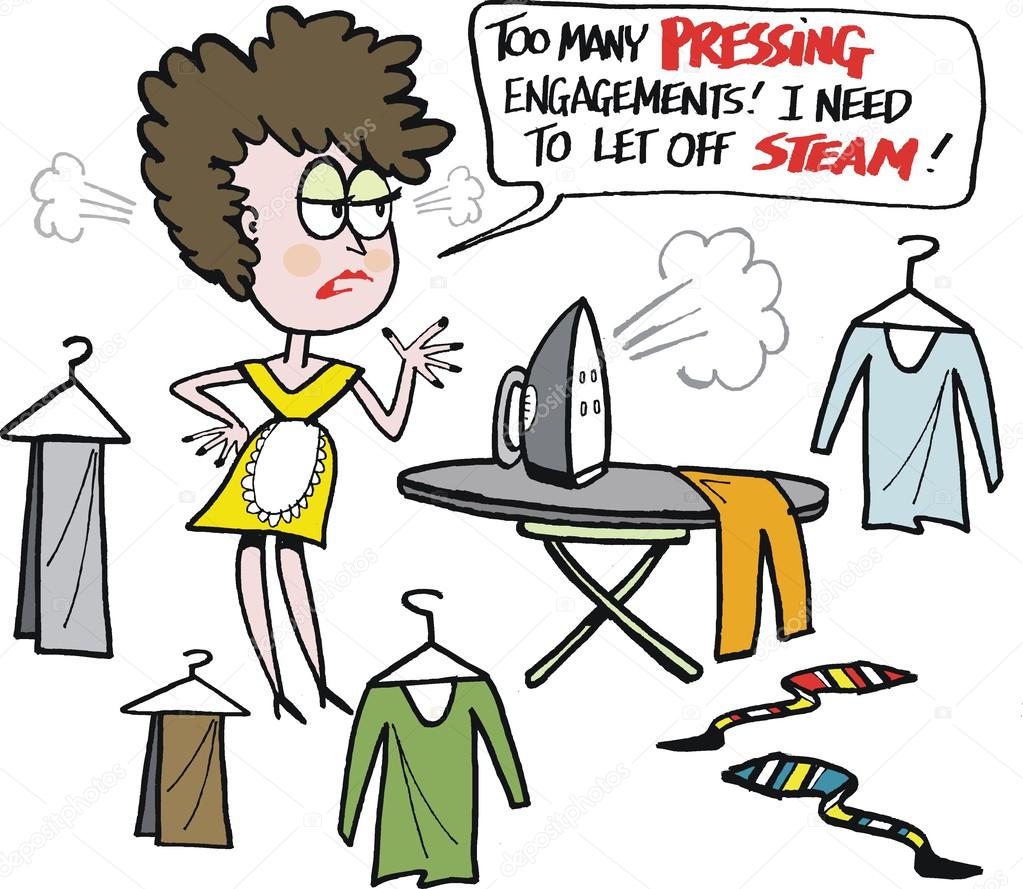 Vector cartoon of woman tired of pressing