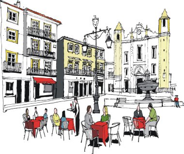 Vector illustration of people dining at French cafe vector Vector illustration of people dining at French cafe vector