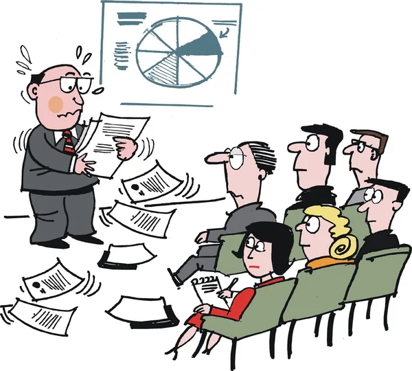 Vektor Illustration von Geschäftsmann besorgt bei einem Treffen — Stockvektor