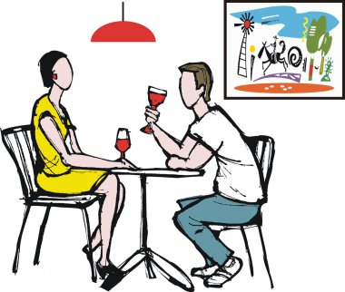 vektör karikatür erkek ve kadın romantik akşam yemeği