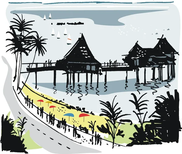 Векторная иллюстрация прогулок по пляжу — стоковый вектор