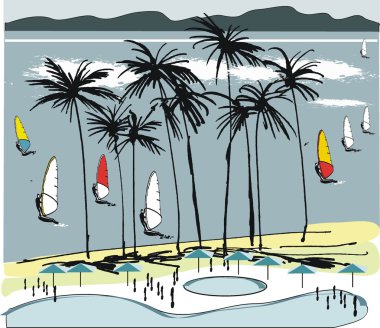 Vector illustration of tropical resort with palm trees
