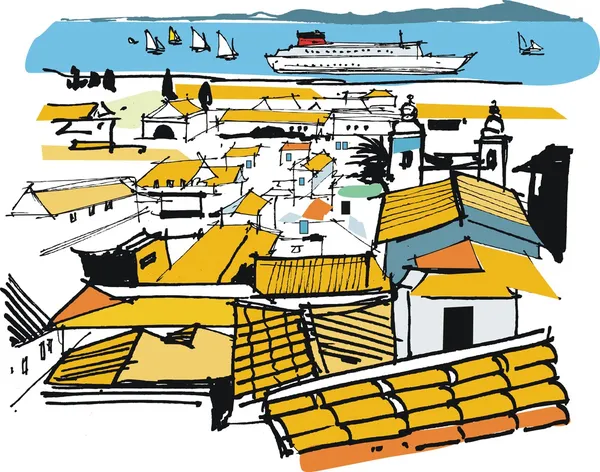 Illustrazione vettoriale di edifici nel distretto di Alfama — Vettoriale Stock