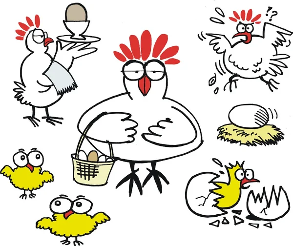 Caricatura vectorial mostrando grupo de gallinas — Archivo Imágenes Vectoriales