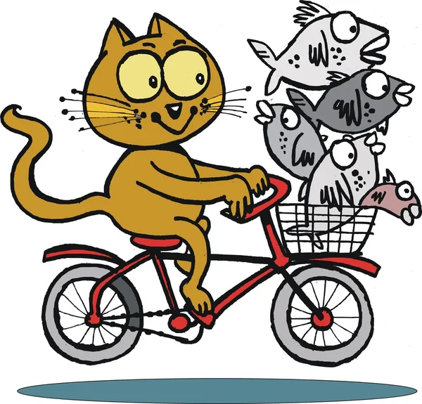 Ilustración de gato en bicicleta — Vector de stock