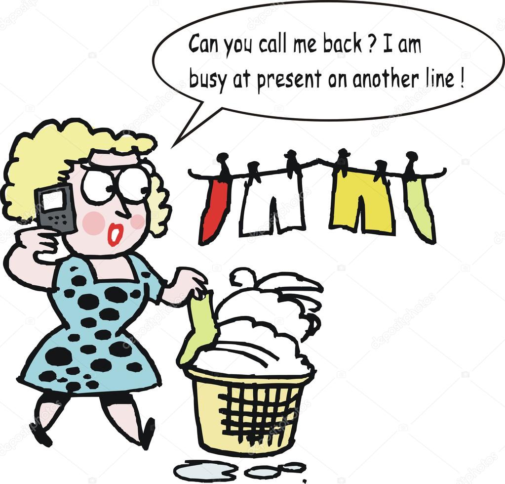 Housewife hanging out laundry vector cartoon