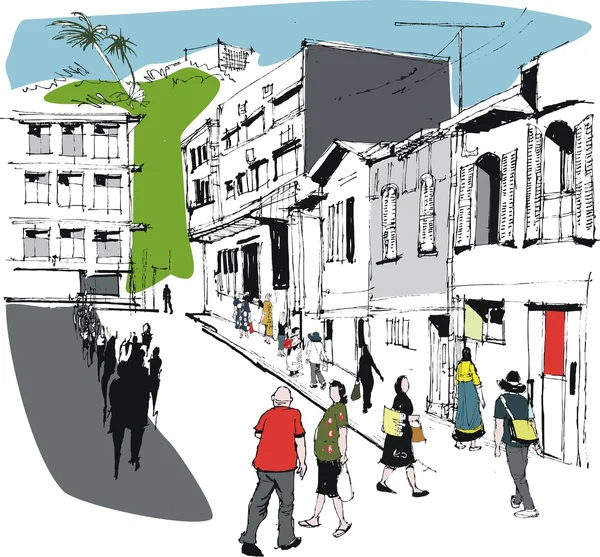 Ilustración vectorial de peatones, Noumea Nueva Caledonia escena de la calle . — Archivo Imágenes Vectoriales