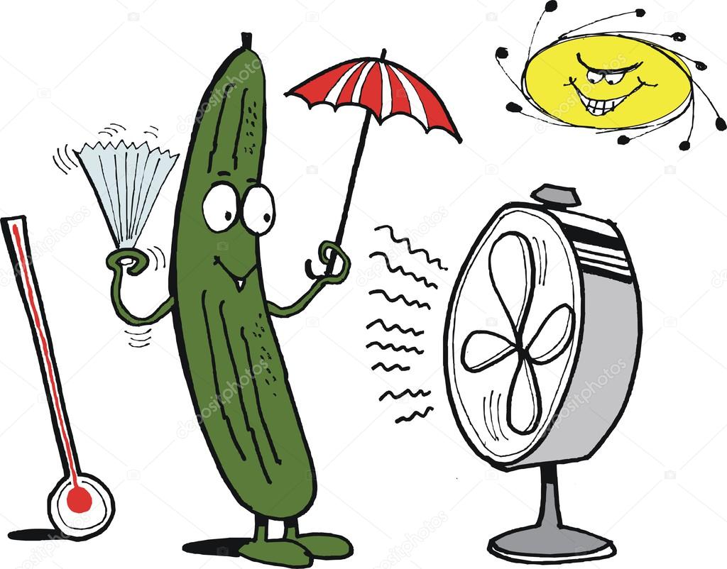 Vector cartoon showing funny cucumber keeping cool.