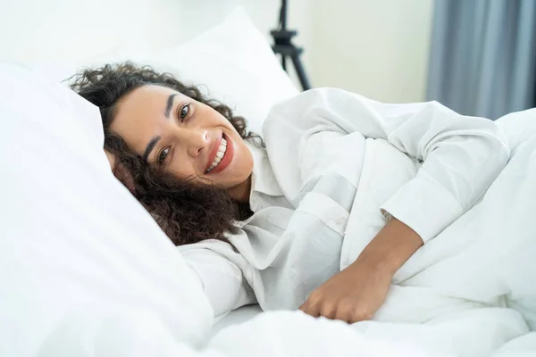 Asian Beautiful Girl Pajamas Wake Morning Happiness Attractive Young Woman Stock Photo skawee 508220574