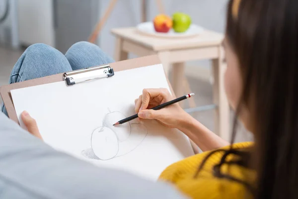 Close Talented Woman Artist Drawing Picture Painting Board Attractive Beautiful — Stock fotografie