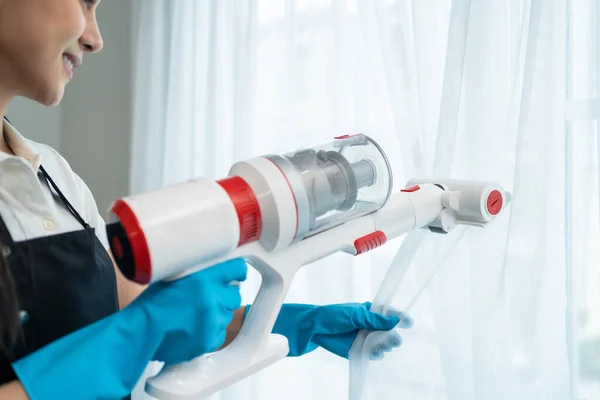 Asian Cleaning Service Woman Worker Cleaning Living Room Home Beautiful — Stock Photo, Image