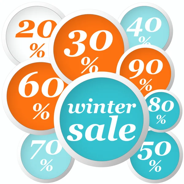 Inverno cerchio etichette sconto piatto — Vettoriale Stock