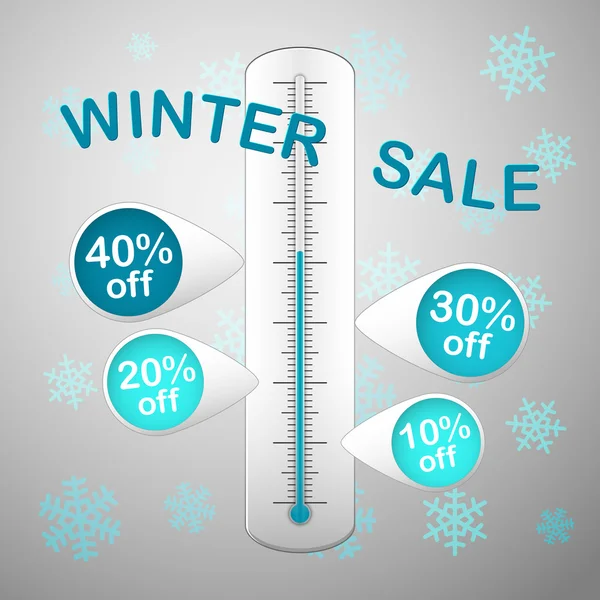 Winter verkoop thermometer sneeuwvlokken — Stockvector