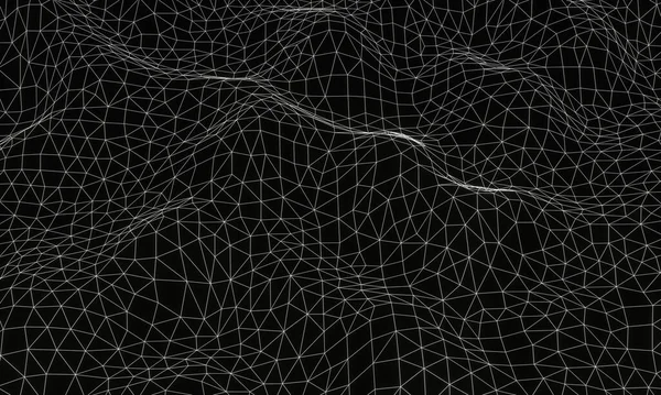 Illustration Wave Particles Dark Background Technology Backdrop Abstract Wireframe Landscape — ストック写真