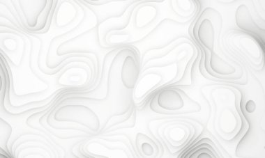 3D illüstrasyon, soyut kağıt arkaplan, düz katmanlar, rahatlama topoğrafi haritası, beyaz kabartma arkaplanı.