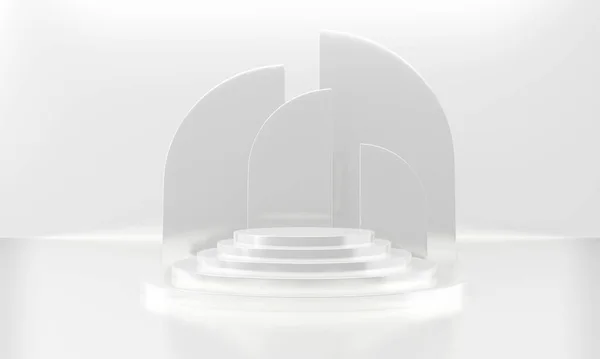 3D illustration White podium. Abstract Architecture Background. Podium in abstract room, Mock up scene with empty space,product background display