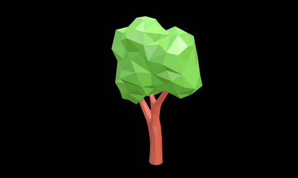 3D illustration  tree green low poly or stylized geometrical forms low poly pictures.