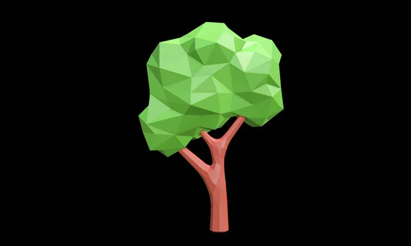 3D illustration  tree green low poly or stylized geometrical forms low poly pictures.