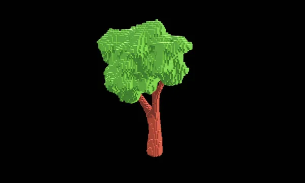 Illustration Tree Bit Isolated Black Background Game Cartoon Tree Pixel — Photo