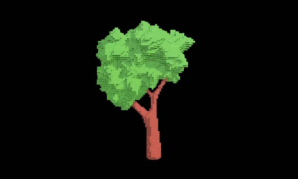 Illustration Tree Bit Isolated Black Background Game Cartoon Tree Pixel — Photo