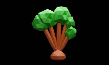 3B illüstrasyon ağacı yeşil düşük polimerli ya da stilize edilmiş geometrik formlar düşük poli resimler.