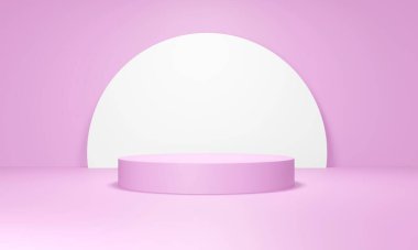 3D illustration abstract background pink podium trade show copy space.pastel concept empty room