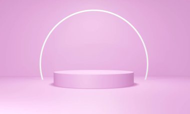 3D illustration abstract background pink podium trade show copy space.pastel concept empty room