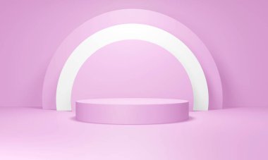 3D illustration abstract background pink podium trade show copy space.pastel concept empty room
