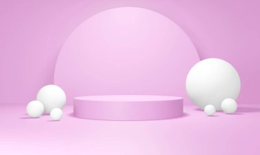 3D illustration abstract background pink podium trade show copy space.pastel concept empty room