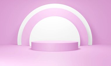 3D illustration abstract background pink podium trade show copy space.pastel concept empty room