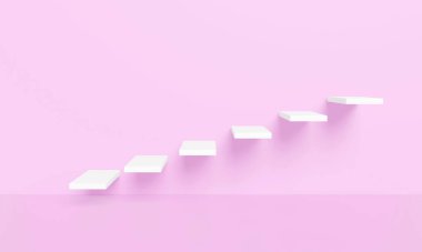 3D illustration stairs  abstract background  pastel  copy space.pastel pink empty room concept