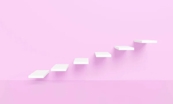 3D illustration stairs  abstract background  pastel  copy space.pastel pink empty room concept