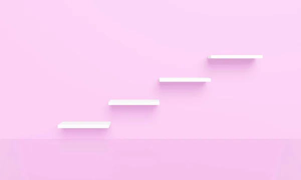 3D illustration stairs  abstract background  pastel  copy space.pastel pink empty room concept