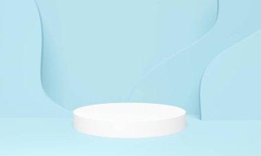 3D illustration Minimal scene with podium and abstract background. pastel blue empty room concept