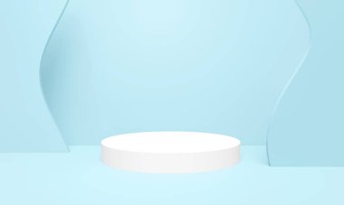 3D illustration Minimal scene with podium and abstract background. pastel blue empty room concept