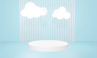 3D illustration Minimal scene with podium and abstract background. pastel blue empty room concept