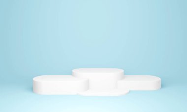 3D illustration Minimal scene with podium and abstract background. pastel blue empty room concept