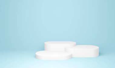 3D illustration Minimal scene with podium and abstract background. pastel blue empty room concept