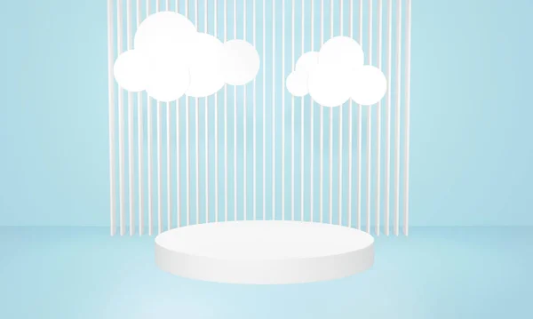 Illustration Minimal Scene Podium Abstract Background Pastel Blue Empty Room — Stockfoto