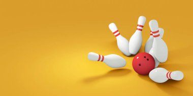 Kırmızı bowling topu lobutlara çarpıyor. 3d hazırlayıcı