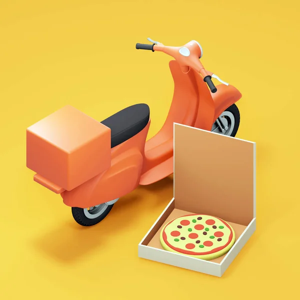 Pizza Consegna Scooter Scatola Della Pizza Rendering — Foto Stock