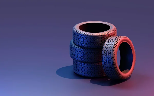 車のタイヤの完全なセット 3Dレンダリング — ストック写真