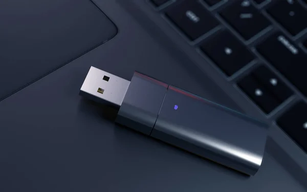 Chiavetta Usb Sul Portatile Rendering — Foto Stock