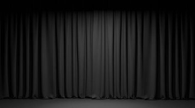 Empty theater stage with black velvet curtains. 3d illustration