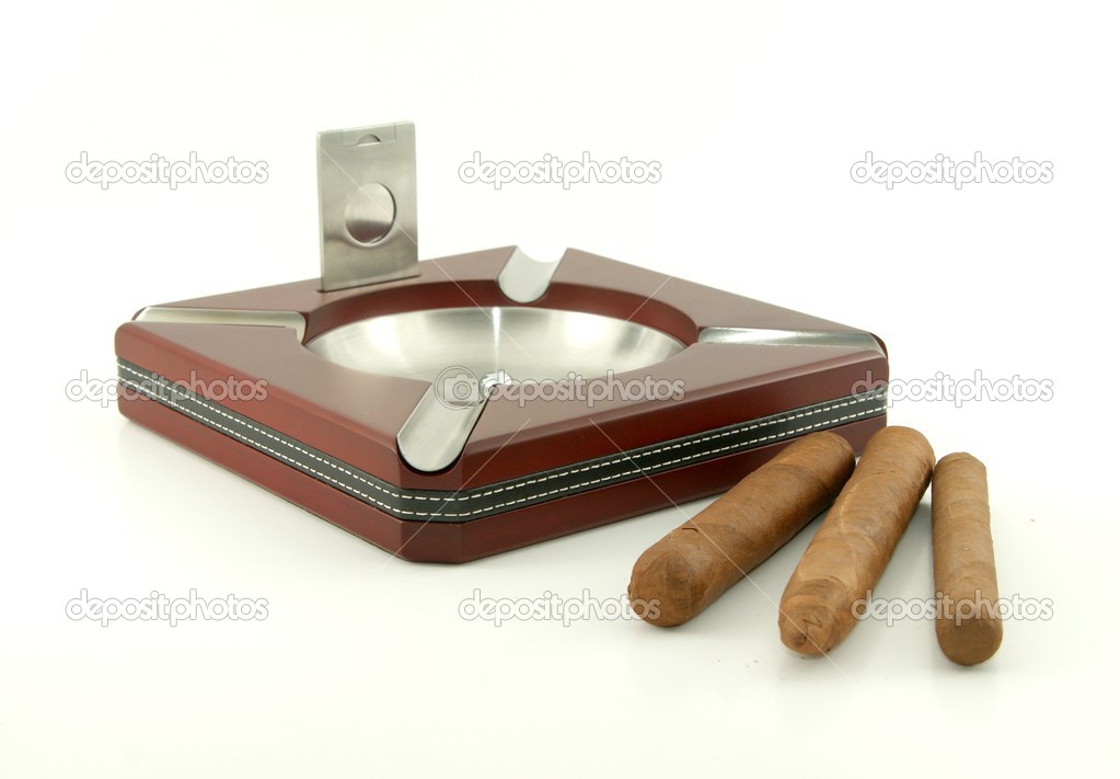 Cigar ashtray, cigar cutter and cigars Stock Photo by ©ehpoint 25146995