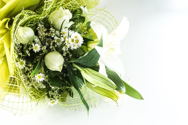 White Rose and lily bouquet on white isolated